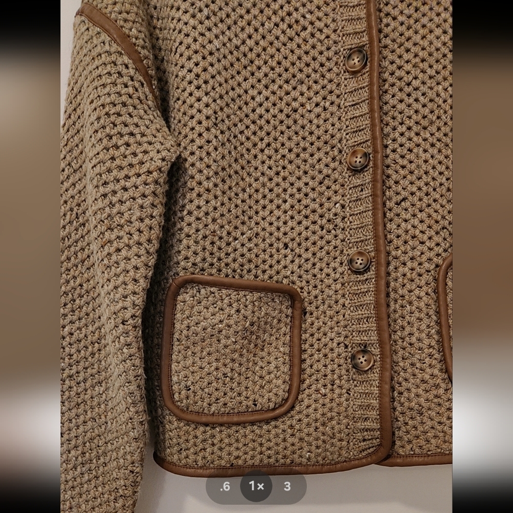 Christian Tan Knit Cardigan with Brown Trim - Picture 4 of 4